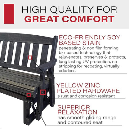 Amish OUTLET STORE Heavy Duty 800 Lb Mission Pressure Treated Porch Glider (5 Foot, Semi-Solid Black Stain)
