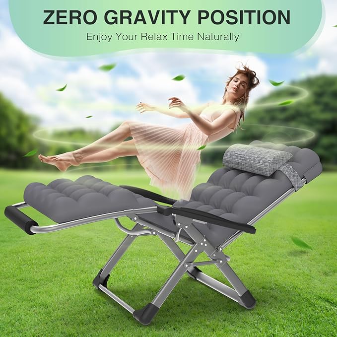 Suteck Oversized Zero Gravity Chair, 33In XXL Lounge Chair w/Removable Cushion&Headrest - Photo 6