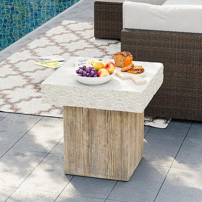 HOMPUS Outdoor Side Dining Table, Concrete Coffee Table Square, 20 inches MgO Tabletop for Patio, Garden, Backyard, Antique Beige