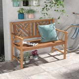 COSTWAY Outdoor Wooden Bench, Outdoor Acacia Wood Loveseat with Curved Armrest & Backrest, Sturdy Wood Bench for Garden - Photo 7