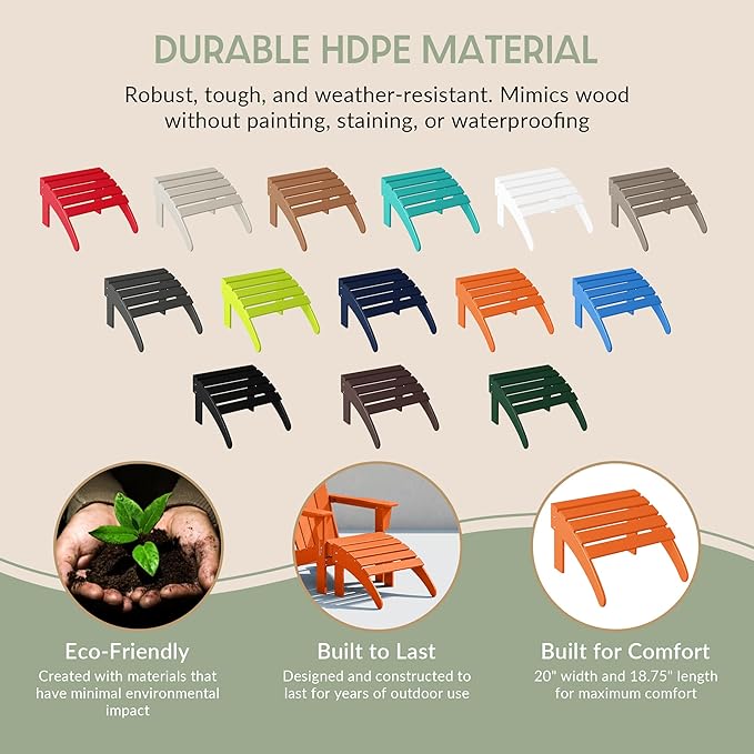 WestinTrends Outdoor Patio Adirondack Ottoman Foot Rest, All Weather Poly Lumber Foot Stool for Adirondack Chair, Widely Used for Outside Porch Pool Lawn Backyard, Orange