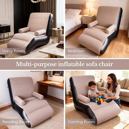 STARBRILLIANT Inflatable Couch Chair with Air Pump, Foldable Blow Up Lounge Chair with Handrails for Bedroom and Living Room, Indoor Outdoor(Brown)