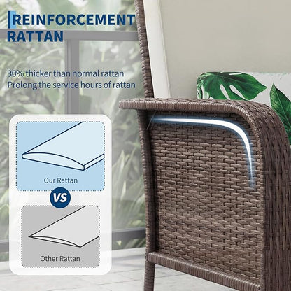 GarveeHome Outdoor Wicker Chairs Set of 2, All-Weather High Back Rattan Patio Furniture, 2-Piece Conversation Set with Comfy Cushions for Porch, Deck, Brown, Beige Cushion