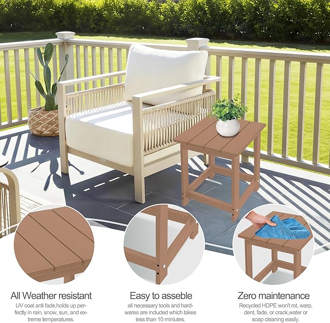 LZRS Adirondack Square Outdoor Side Table for Patio, Pool Composite Patio Table,HDPE End Tables for Backyard,Pool, Indoor Companion, Easy Maintenance & Weather Resistant(Teak)