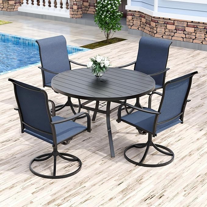 Round Outdoor Dining Table, 48 Inch All-Weather Patio Table with Adjustable Umbrella Hole for Deck Lawn Garden Backyard - Photo 8