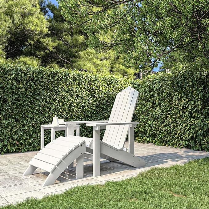 Patio Adirondack Chair with Footstool White HDPE Outdoor Furniture Lounge Chair Garden Chairs for Patio, Lawn, Backyard, and Beach