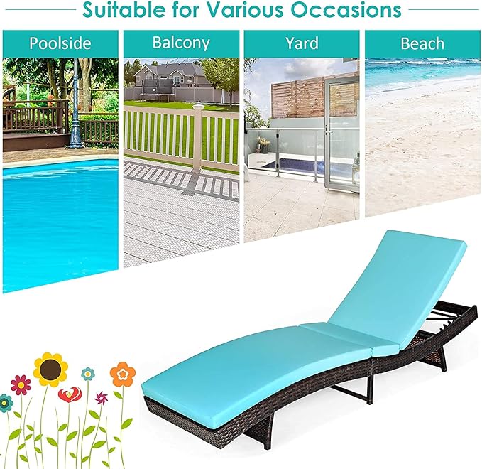 BETTARY Outdoor Folding Chaise Lounge, Rattan Patio Lounge Chair w/Removable Soft Cushion, 5 Adjustable Levels - Photo 6