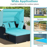 Tangkula Patio Rattan Daybed with Retractable Canopy, Patiojoy Wicker Sun Lounger with 2 Foldable Side Panels - Photo 9