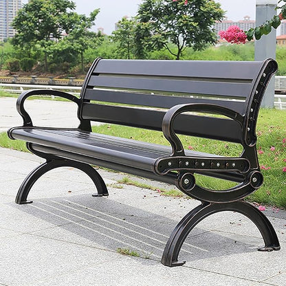 Garden Bench, Outdoor Benches, with Anti-Rust Metal Powder Coated Frame, Patio Bench for Front Porch Park Outside Furniture Decor