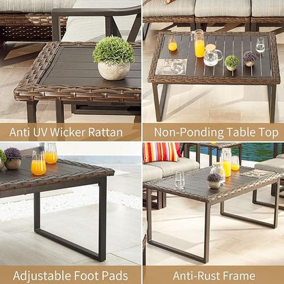PatioFestival Wicker Patio Coffee Table Side Patio Bistro Table Metal Rattan Furniture with All Weather Steel Frame