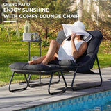 Grand patio Outdoor Lounge Chair with Ottoman, Comfy Sling Recliner Chair with Puffy Cushion and Foot Stool - Photo 7