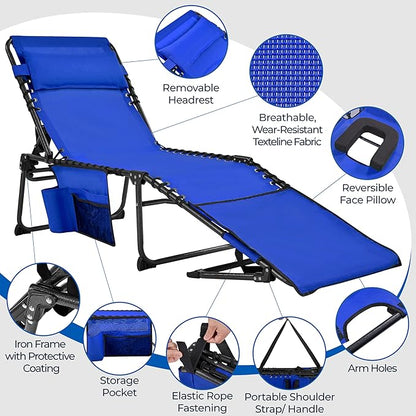 Yaheetech 22.4" Tanning Chair with Face Hole, Adjustable 5-Position Folding Chaise Lounge Chairs, Outdoor Lounge Chairs for Lawn, Beach, Sunbathing, Blue