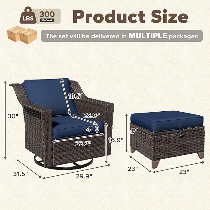 4 Pieces Patio Conversation Furniture Set - 2 Swivel Chairs, 2 Ottomans - Photo 2