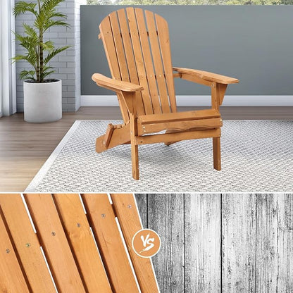 YRLLENSDAN Folding Adirondack Chair - Weather Resistant Plastic Outdoor Chairs for Patio, Lawn, Garden, or Fire Pit - Cozy Plastic Adirondack Chair for Outside Seating (1, Natural)