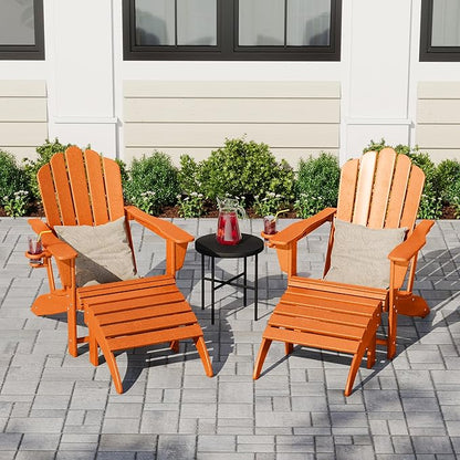 Costaelm Adirondack Chair Footrest Foldable Ottoman, Folding Ottoman Outdoor Foot Rest for Patio Waterproof, Adirondack Ottoman Outdoor, Orange