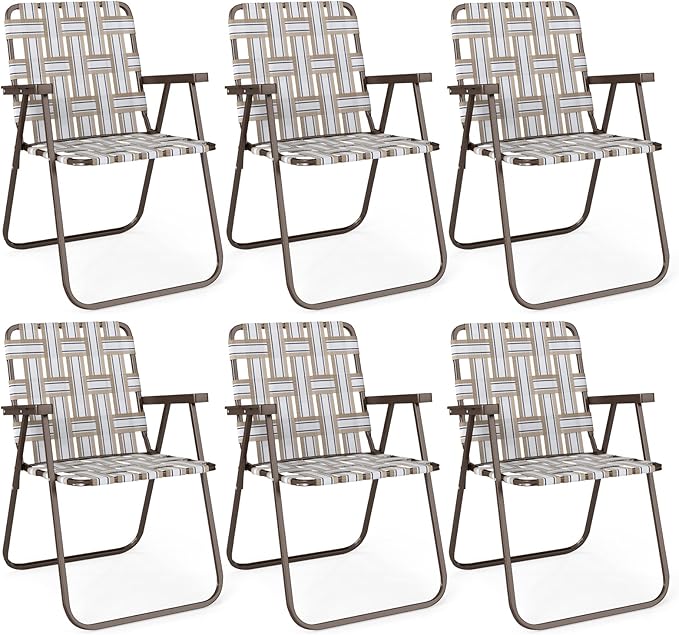 GYMAX Lawn Chair Folding, Webbed Beach Lounge Chairs Set with Highback - Photo 1