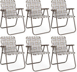 GYMAX Lawn Chair Folding, Webbed Beach Lounge Chairs Set with Highback - Photo 1