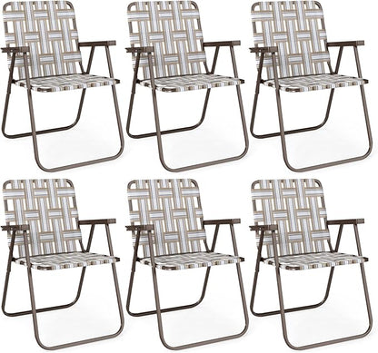 GYMAX Lawn Chair Folding, Webbed Beach Lounge Chairs Set with Highback, Outdoor Portable Lightweight Camping Dinning Chair for Patio, Lawn, Poolside, Sports, Garden, Backyard (6,Coffee)