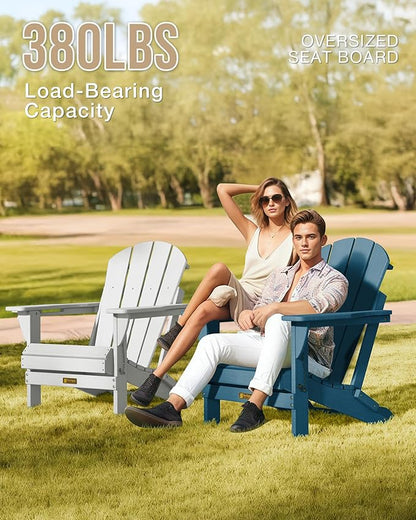 Folding Adirondack Chair Wood Texture, Patio Chairs Weather Resistant, Outdoor Chair, Lawn Chair with Cup Holder, Fire Pit Chair for Deck, Outdoor, Porch, Backyard (Navy Blue)