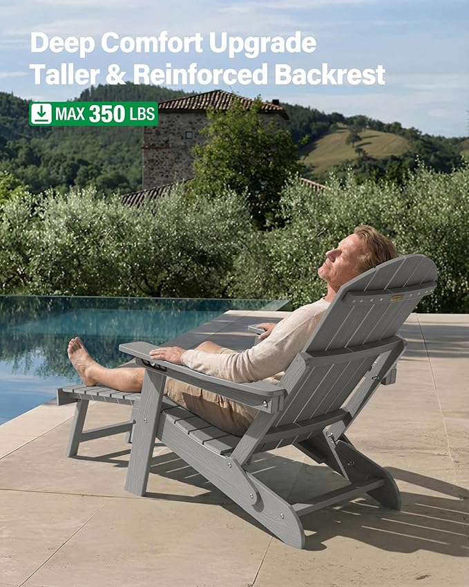 YEFU Adjustable Adirondack Chair with Retractable Ottoman Set of 8,Folding Adirondack Chair with Cup-Holder, Outdoor Chairs with Footrest,Weather Resistant Fire Pit Chairs,for Patio Lawn