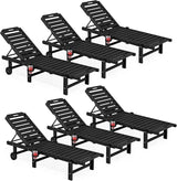SERWALL Outdoor Chaise Lounge Set of 6, HDPE Pool Lounge Chair with 5-Position Adjustable Backrest - Photo 1