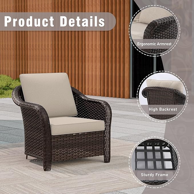 4 Piece Patio Wicker Conversation Set, 2 All-Weather Use Outdoor Wicker Chairs with 2 PE Rattan Ottomans - Photo 3