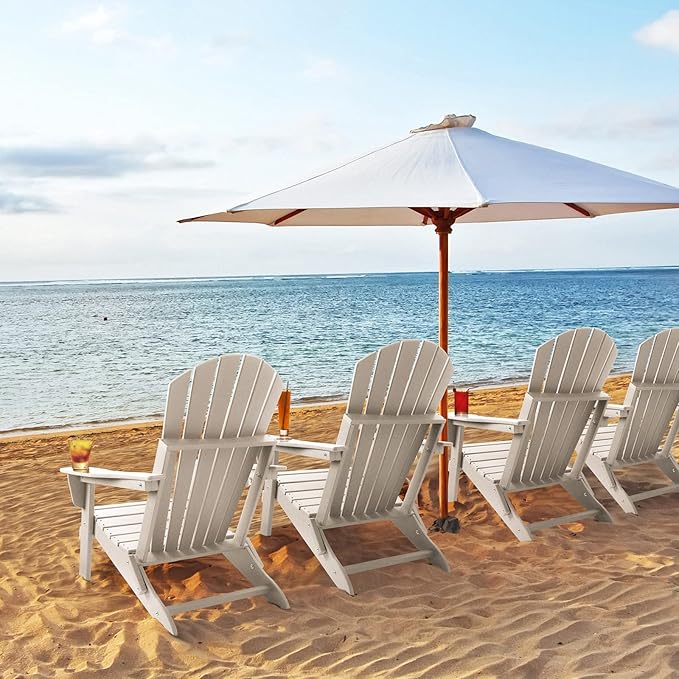 FUNBERRY Folding Adirondack Chair Set of 4, HDPE All Weather Fire Pit Chairs with Cup Holder for Outdoor