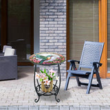 Outdoor Side Table Round Small Mosaic Patio Accent Indoor End Plant Metal Coffee Tea Table for Yard Porch Garden Patio - Photo 6