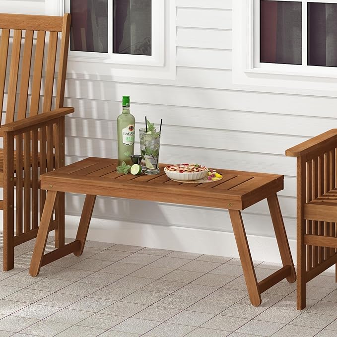 Furinno DALAM Patio Table, Folding Outdoor Side Table with Slatted Tabletop, Coffee Table, for Indoor, Balcony, Patio - Photo 2