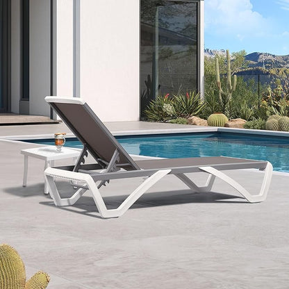 PURPLE LEAF Patio Chaise Lounge Chair Set Outside Aluminum Plastic Stackable Tanning Chairs with Side Table for Pool Sunbathing Beach Deck Outdoor Lounger, Taupe