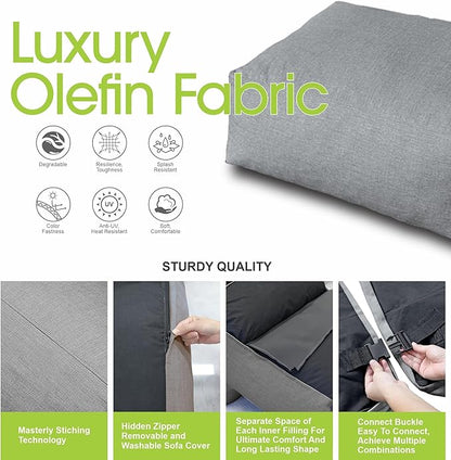 Patio Ottoman, Outdoor Coffee Table Bean Bag Chair, Daybed Sofa Comfy Couch, Modular Patio Sectional Sofa, Water-Resistant Olefin Fabric, High-Density Foam Filled, Comfy Lounge Seat, Dark Gray