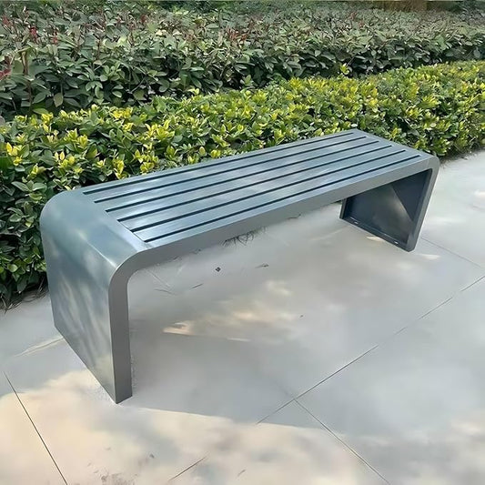 Metal Garden Bench, 100/120/150/180 Cm Outdoor Benches Weatherproof 2-5 Person, Patio Benches for Outdoors Cast Iron Metal Frame, Patio Lawn Porch Bench Seat Backless(Gray,180 cm/70.87 in)
