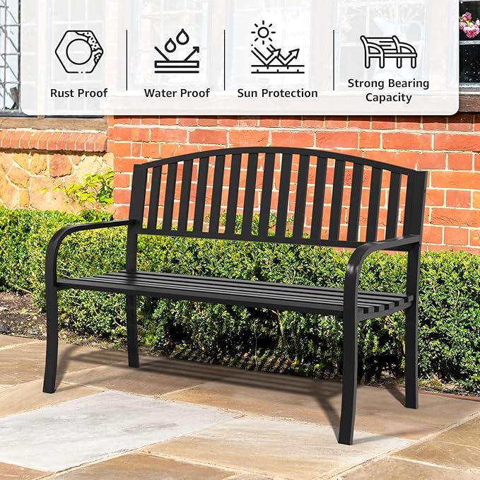 Outdoor Bench Garden Bench Patio Bench,Weatherproof Anti-Rust Metal Powder Coated Frame Park Bench,Metal Bench for Yard & Porch & Park (Vertical line)