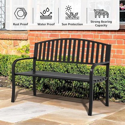 Outdoor Bench Garden Bench Patio Bench,Weatherproof Anti-Rust Metal Powder Coated Frame Park Bench,Metal Bench for Yard & Porch & Park (Vertical line)