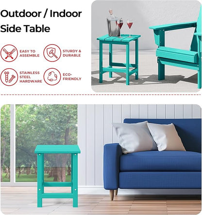 Costaelm Lakeview Outdoor Patio HDPE Adirondack Chair with Cup Holder and Table Set, Turquoise