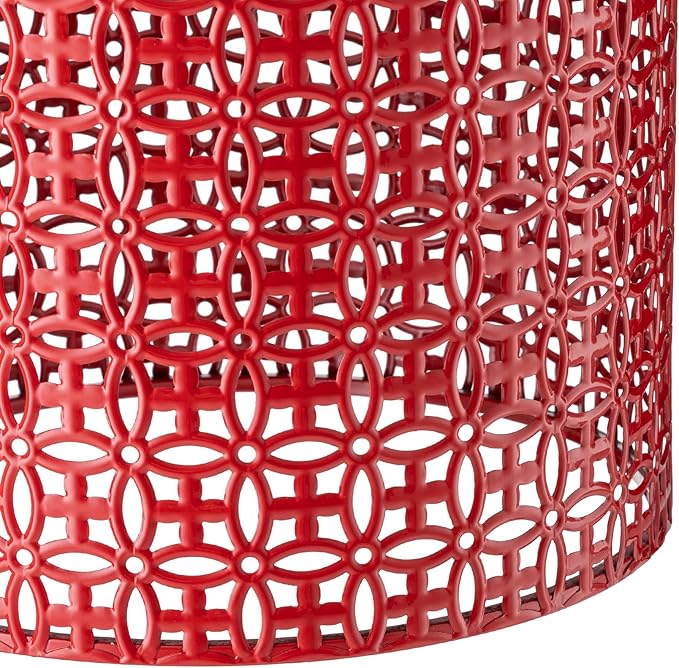 Glitzhome Outdoor Side Table Set of 2, Decorative Garden Stool for Patio Heavy Duty Metal Frame Accent Table Modern End Table, Glossy Red