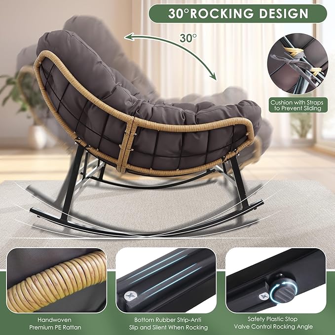 RADIATA Double Rocking Chair with Ottomans, Oversized Egg Rocking Chair for 2 - Photo 5