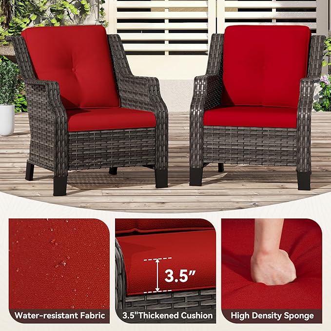 Patio Wicker Chairs Set of 2, Outdoor PE Conversation Bistro Chair Set with Cushions for Garden, Backyard, Balcony and Deck