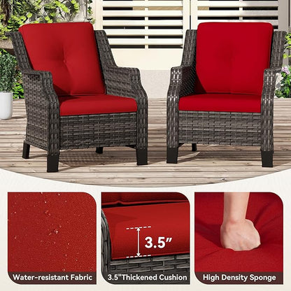 Patio Wicker Chairs Set of 2, Outdoor PE Conversation Bistro Chair Set with Cushions for Garden, Backyard, Balcony and Deck