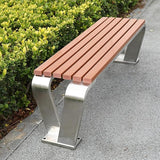 Outdoor Garden Bench, Metal Garden Bench, Stainless Steel and Wood-Look Finish, High Load Capacity, for Balcony, Pool - Photo 7