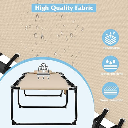 GYMAX Lounge Chair for Outside, 440lbs 27” Oversize Folding Beach Tanning Sunbath Chair with Adjustable Backrest & Removable Pillow, Lightweight Portable Patio Lounger for Lawn Poolside (Sand,1)