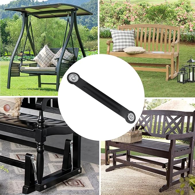 Glider Bearing Arm Bracket Replacement, 4Pcs Balck, 9.9 Inch Length & 7.5 Inch Hole Center, Hardware Rocker Parts for Patio Glider, Garden Bench, and Chair Repair