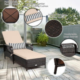Tangkula Wicker Chaise Lounge Outdoor, Patio Rattan Reclining Chaise with 6-Gear Adjustable Backrest - Photo 7