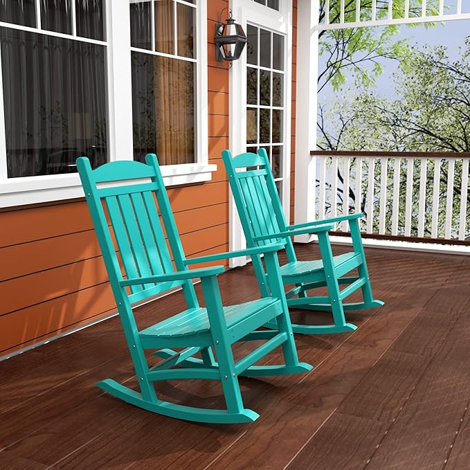 WO WESTIN OUTDOOR HDPE Laguna Classic Porch Rocking Chair (Set of 2), Turquoise