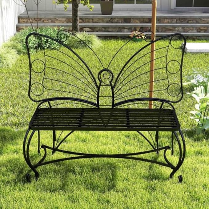 Outdoor Bench Terrace Seat, Butterfly Shape Metal Garden Bench, Park Bench Outdoor Seat, Multifunctional Chair, Suitable for Garden, Courtyard, Park, Entrance