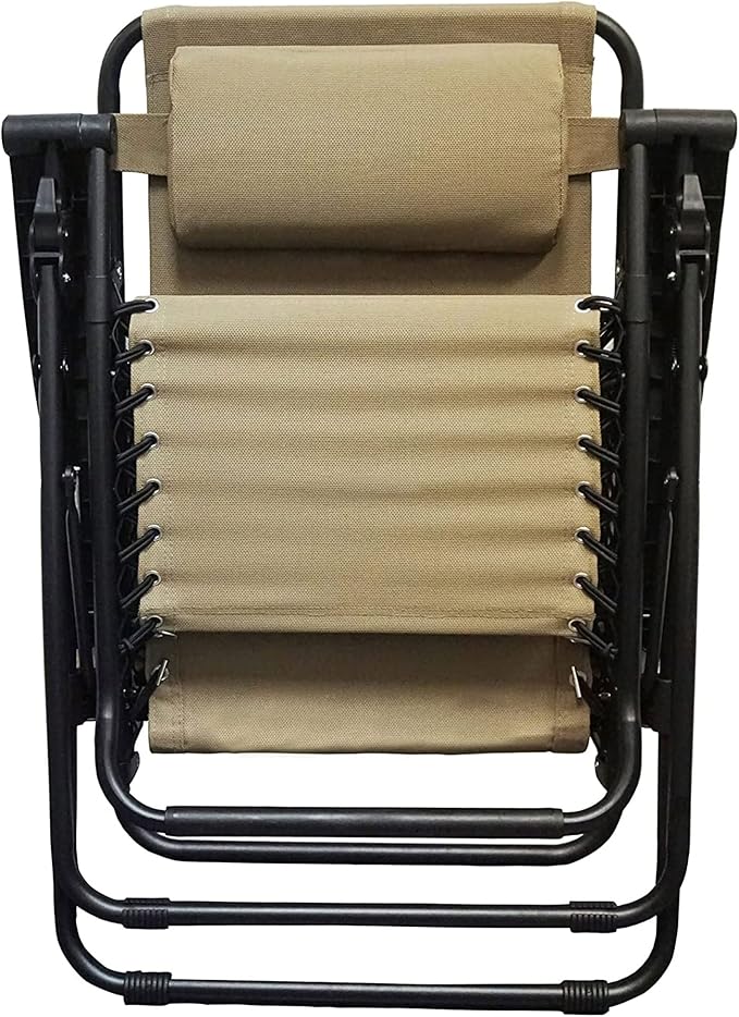 Caravan Sports Zero Gravity Outdoor Portable Folding Camping Lawn Deck Patio Pool Recliner Lounge Chair for Adults, Adjustable Headrest, Beige