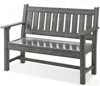 Outdoor Bench, 2-Person Garden Bench, Poly Lumber Patio Bench for Outdoors, Porch, and Park (Grey)