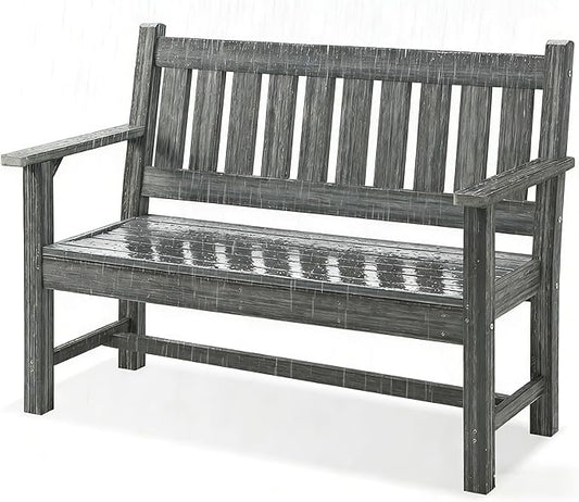 Outdoor Bench, 2-Person Garden Bench, Poly Lumber Patio Bench for Outdoors, Porch, and Park (Grey)