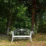 Outdoor White Metal Garden Bench, Double Seat with Decorative Cast Iron Backrest, Perfect for Patio, Yard, Porch - Photo 6