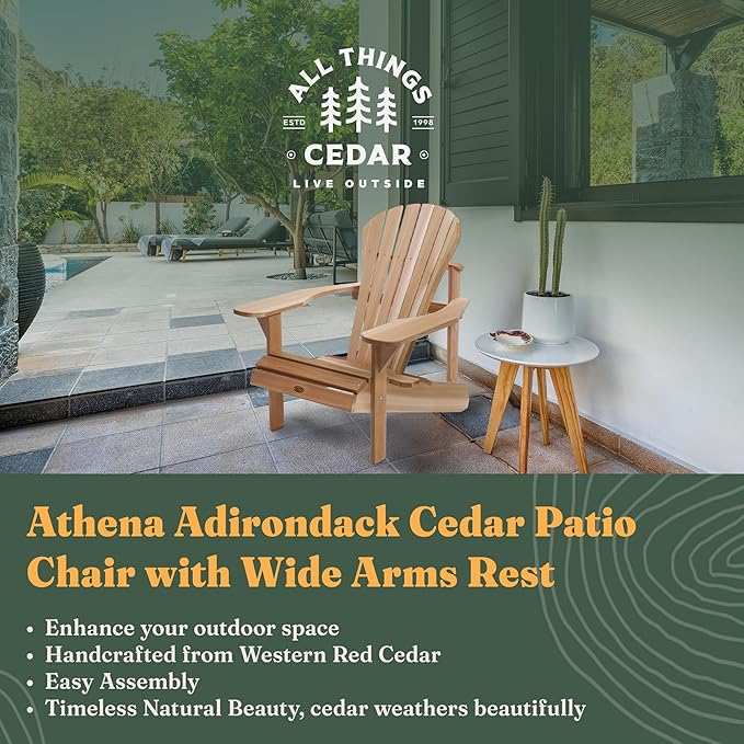 All Things Cedar Patio Chair, Athena Adirondack Outdoor Seat with Wide Arm Rest